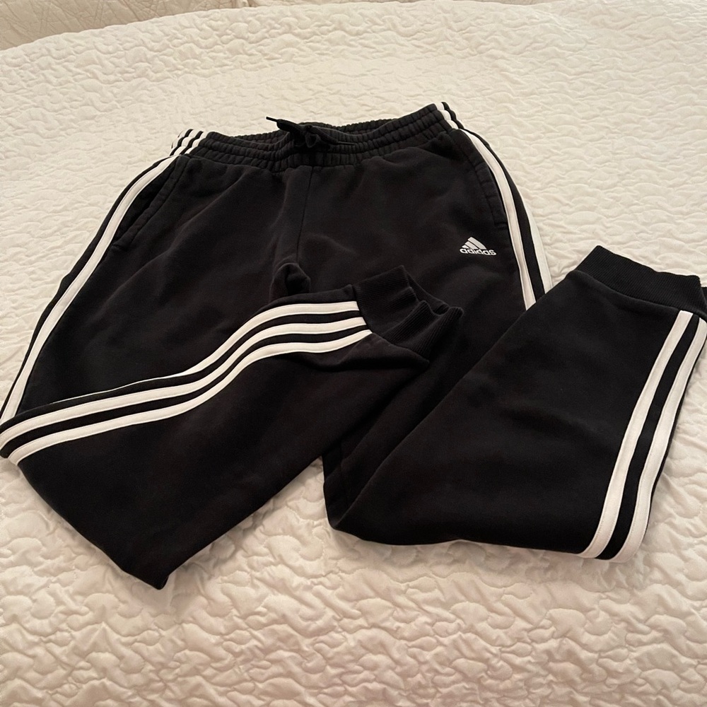 adidas Black Joggers with White Three-Stripe Detail